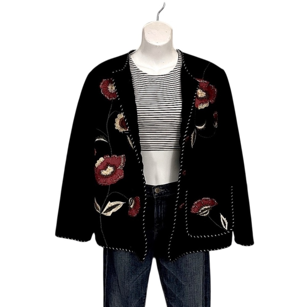 Draper’s & Damon’s Women’s Embroidered Floral Boho Boxy Button Blazer M